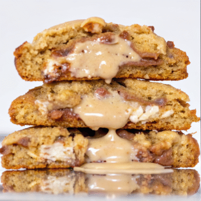 White Chocolate & Hazelnut Stuffed Cookies fresh from oven