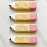 Wafer Pencil Cookies decorated with chocolate tips and erasers