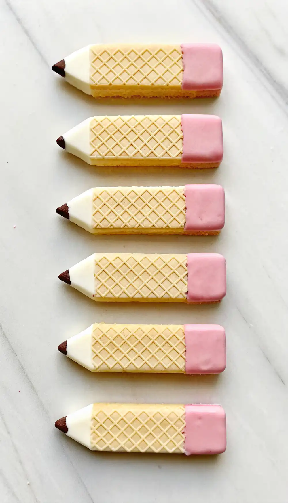 Wafer Pencil Cookies decorated with chocolate tips and erasers