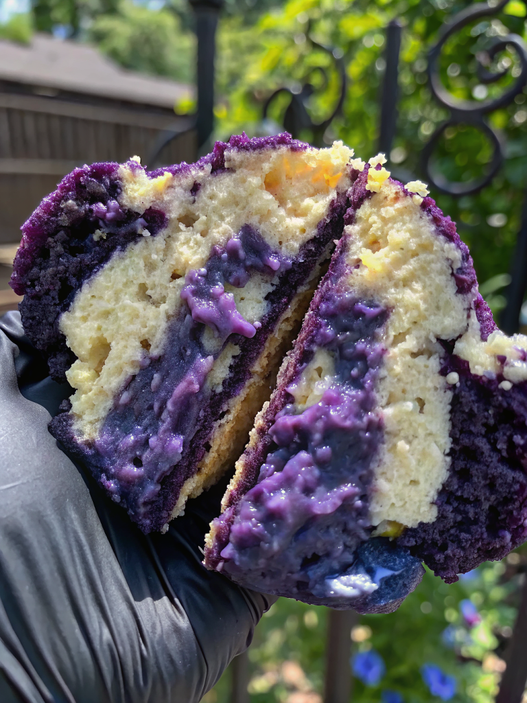 NYC Style Coconut Cookie with ube filling on cooling rack