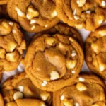 Appetizing Pumpkin White Chocolate Chip Cookies on rustic table