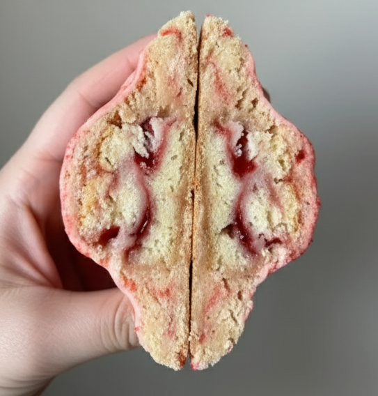 Cherry Pop-Tart Cookies stuffed with cherry pie bars, topped with pink glaze and sprinkles