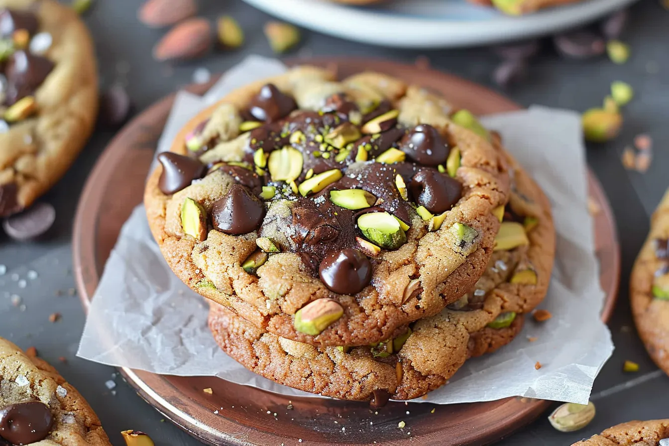 DARK CHOCOLATE CHIP PISTACHIO TAHINI COOKIES