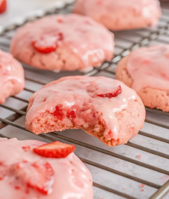 Strawberry Cake Mix Cookies with Zesty Strawberry Lemon Glaze