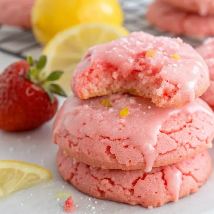 Strawberry Cake Mix Cookies with Zesty Strawberry Lemon Glaze