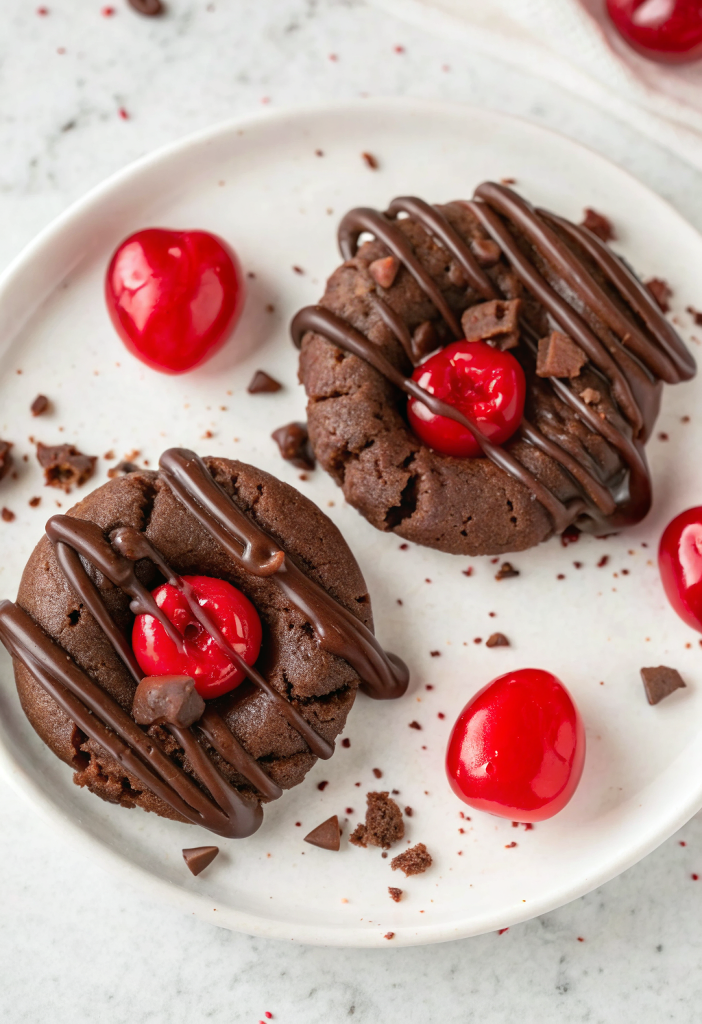Chocolate Cherry Cookies with Glaze