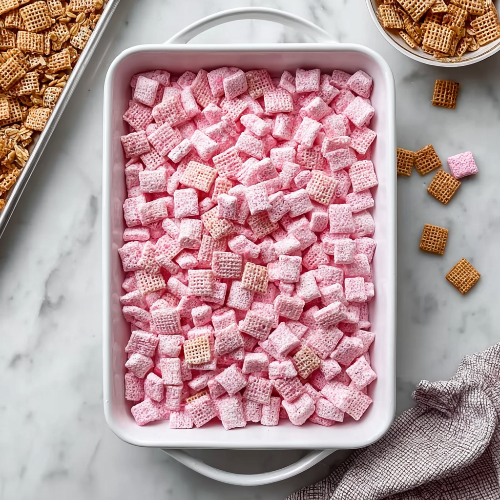No-Bake Strawberry Shortcake Puppy Chow