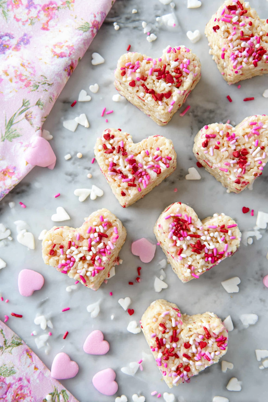 Heart-Shaped Valentine's Day Rice Krispies Treats with M&M's