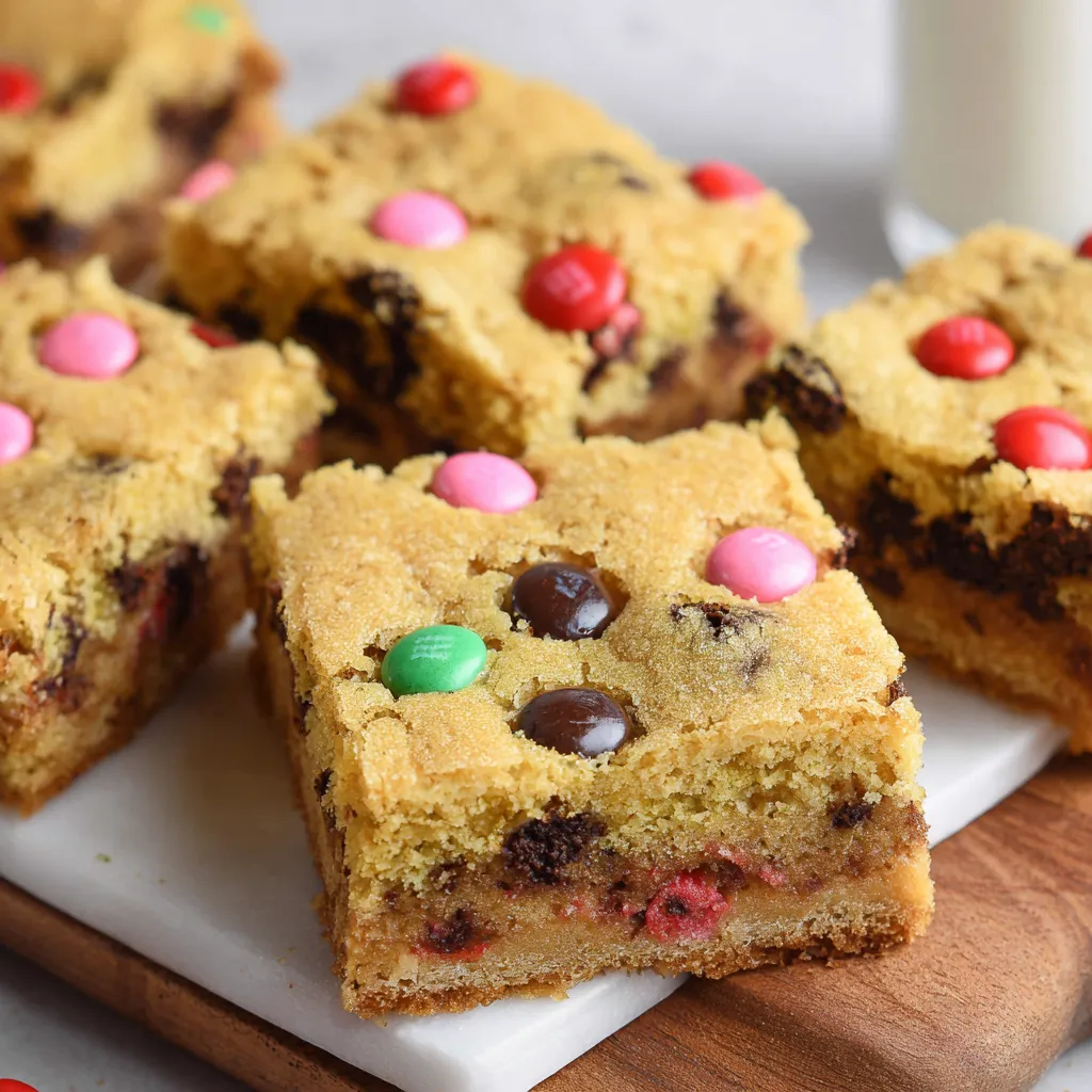 Soft & Chewy M&M Cookie Bars