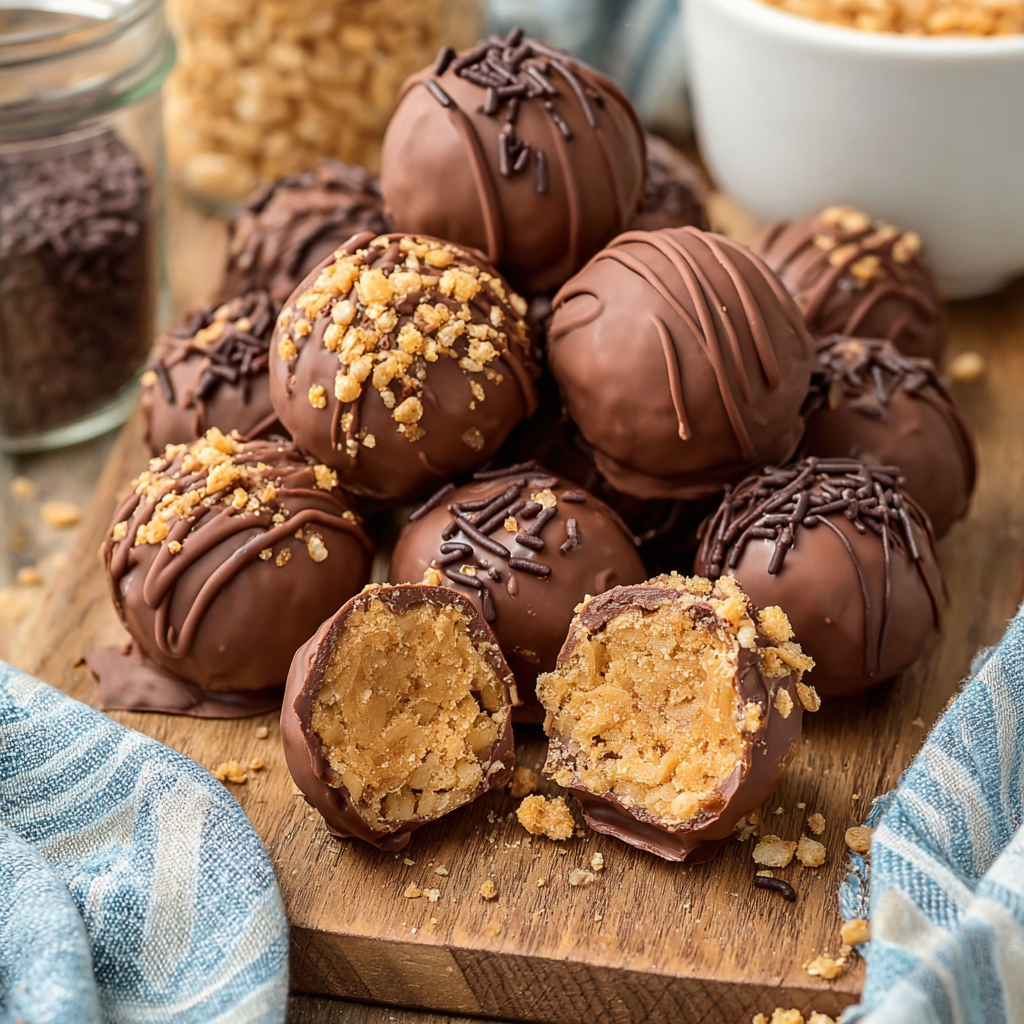 Crunchy Peanut Butter Balls with Rice Krispies