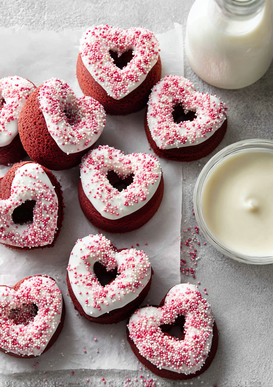 Fluffy Baked Red Velvet Donuts with Cream Cheese Glaze