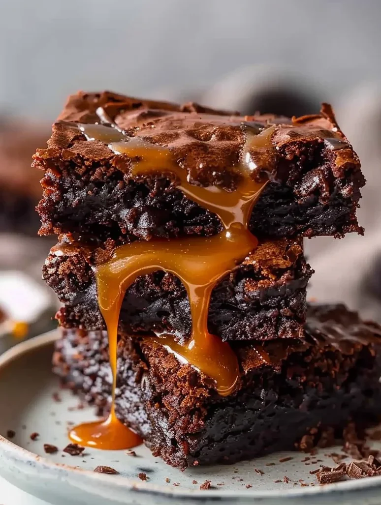 Fudgy Sourdough Caramel Brownies