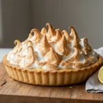 A stunning whole Classic Lemon Meringue Pie, showcasing its high, toasted golden meringue peaks and perfectly baked crust.